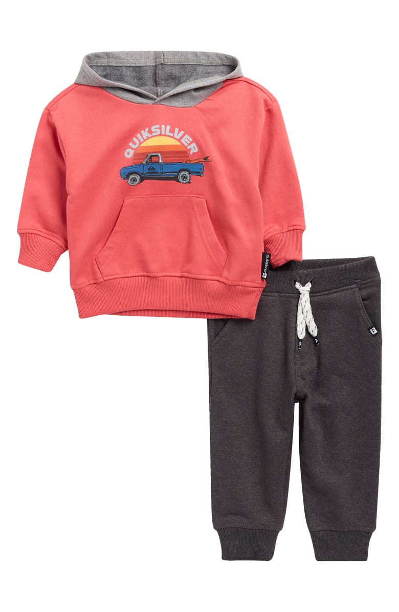 Quiksilver Fleece Graphic Hoodie & Joggers Set, Main, color, Red