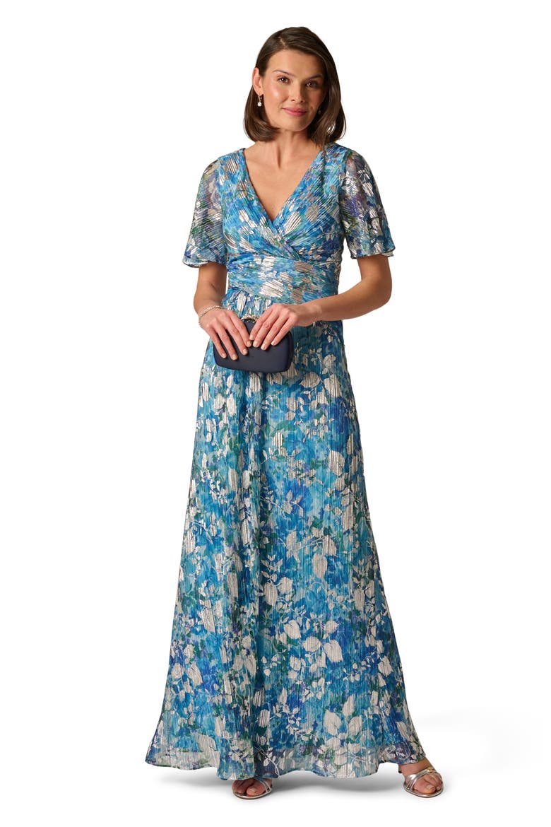 Foil Crinkle Gown, Alternate, color, BLUE MULTI