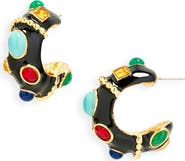 Kenneth Jay Lane Studded Enamel Hoop Earrings