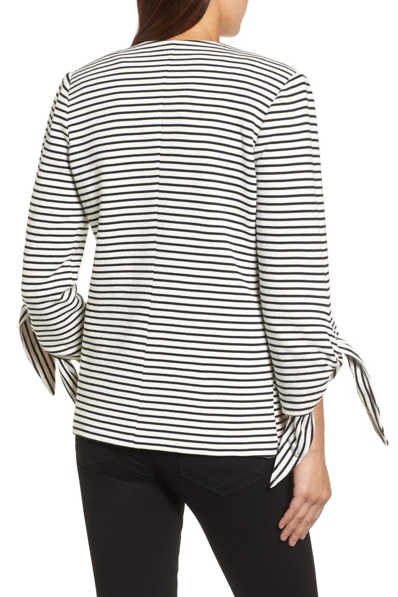 Tie Sleeve Knit Blazer, Alternate, color, BLACK/ WHITE STRIPE