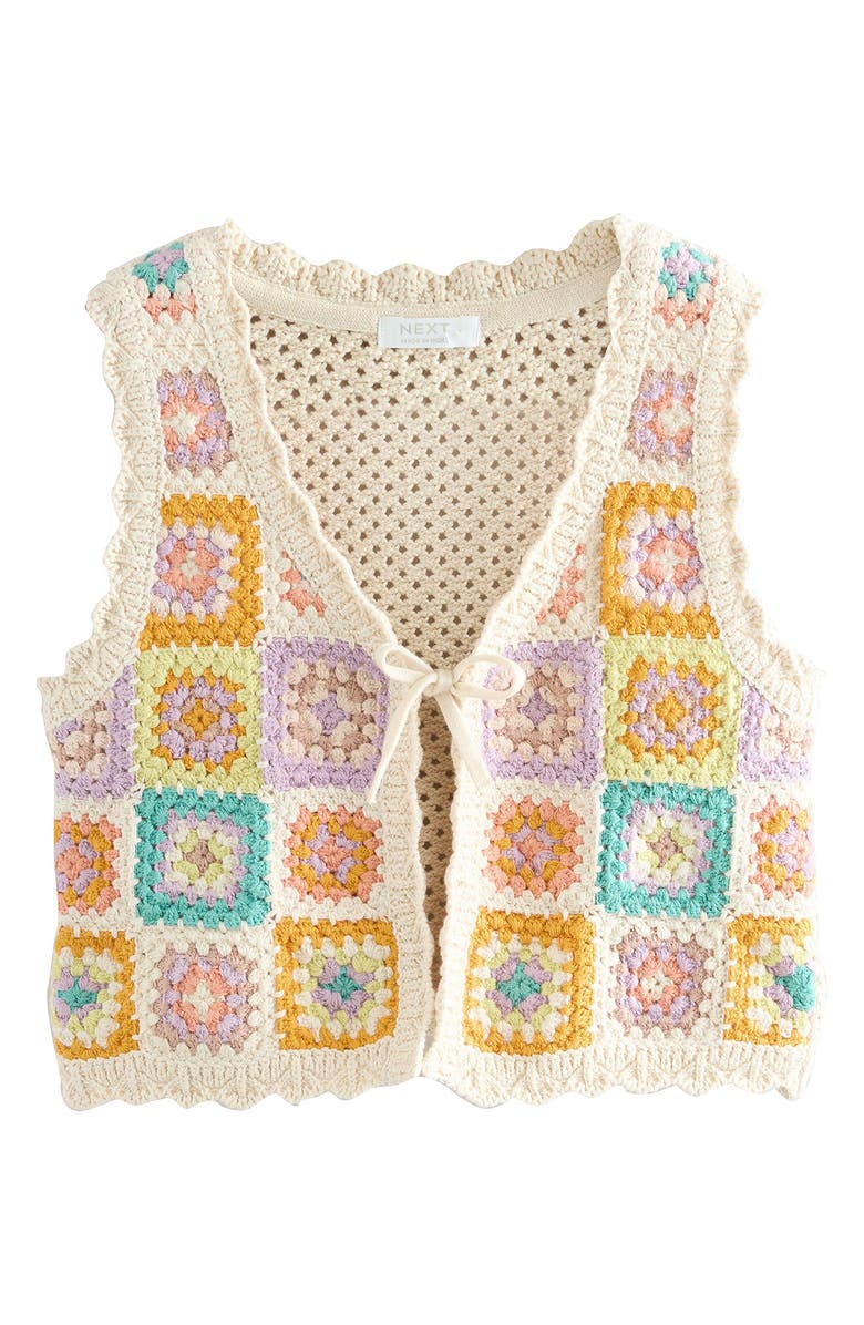 NEXT Kids' Granny Square Cotton Sweater Vest, Main, color, Ivory/ Yellow