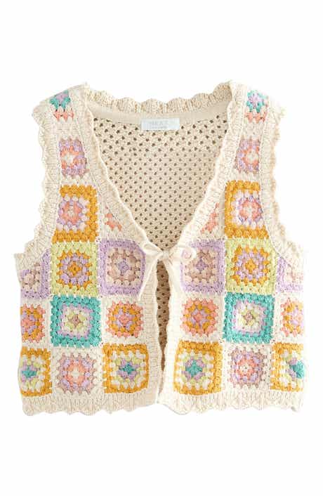 NEXT Kids' Granny Square Cotton Sweater Vest
