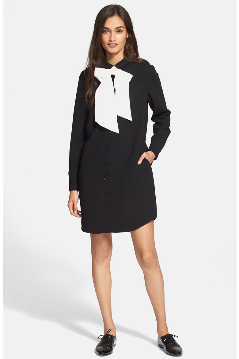 bow shirtdress, Main, color, BLACK/ CREAM