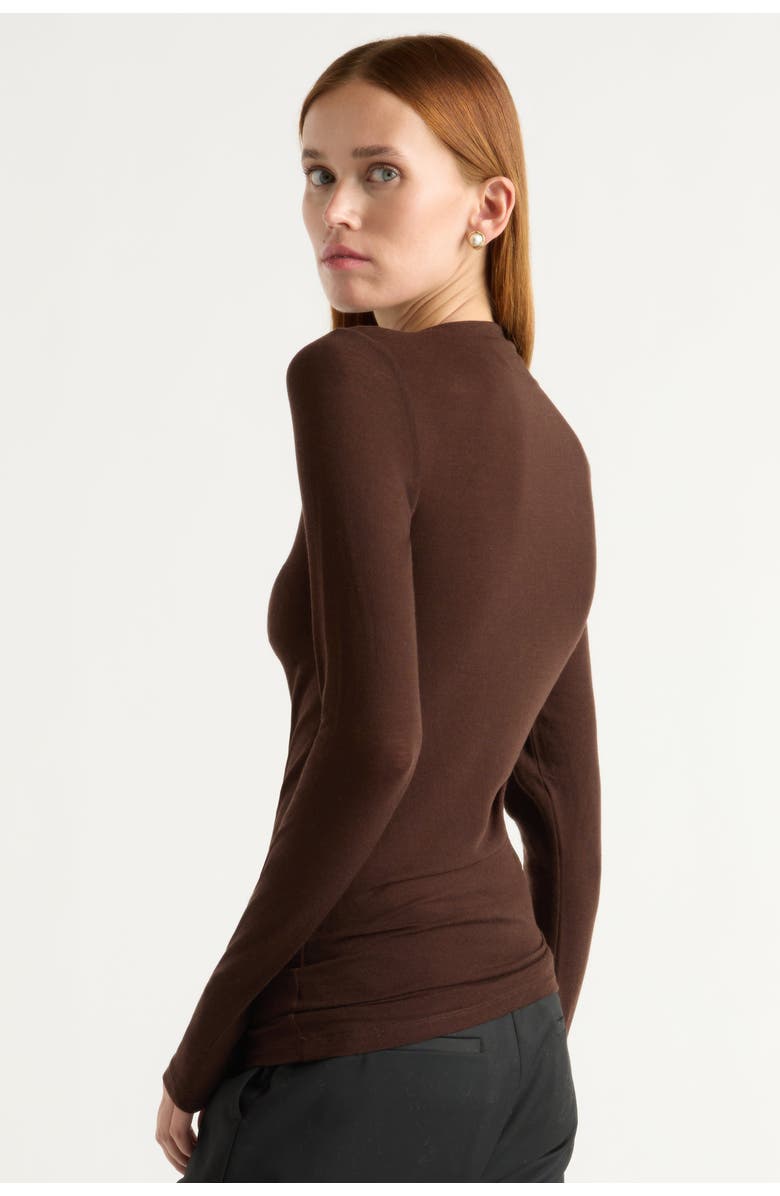 Modern Citizen Vittoria Asymmetric-Neck Semi-Sheer Ruched Tee, Alternate, color, Umber