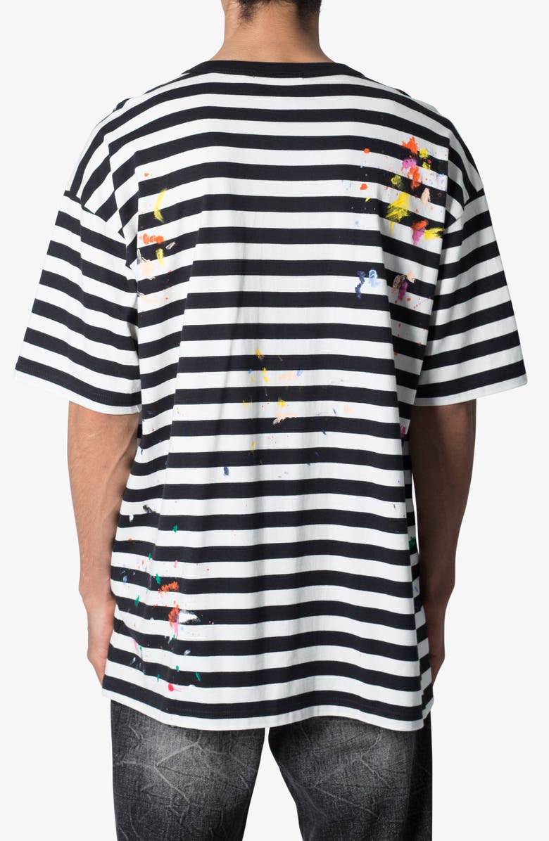 mnml Stripe Paint Splatter Cotton Pocket T-Shirt, Alternate, color, Black/ White