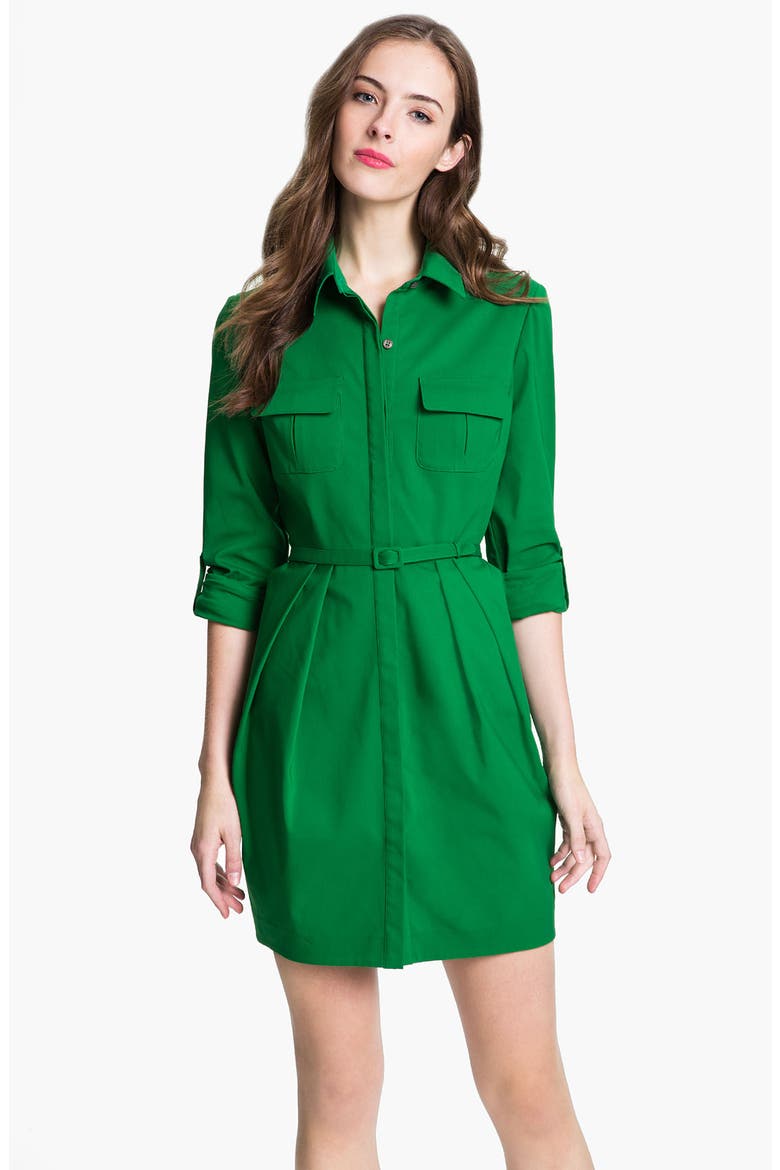 Roll Sleeve Shirtdress, Main, color, RICH GREEN