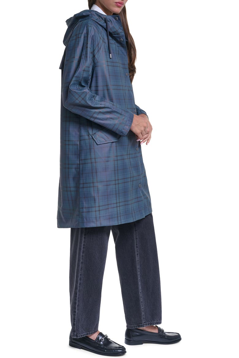 Water Resistant Hooded Long Rain Jacket, Alternate, color, REMY PLAID