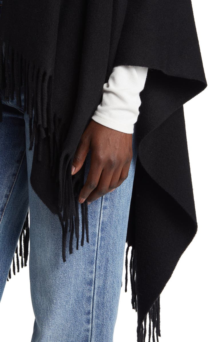 rag & bone Fringed Wool Ruana, Alternate, color, Blk