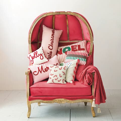 Embroidered Merry Little Christmas Cotton Slub Lumbar Pillow