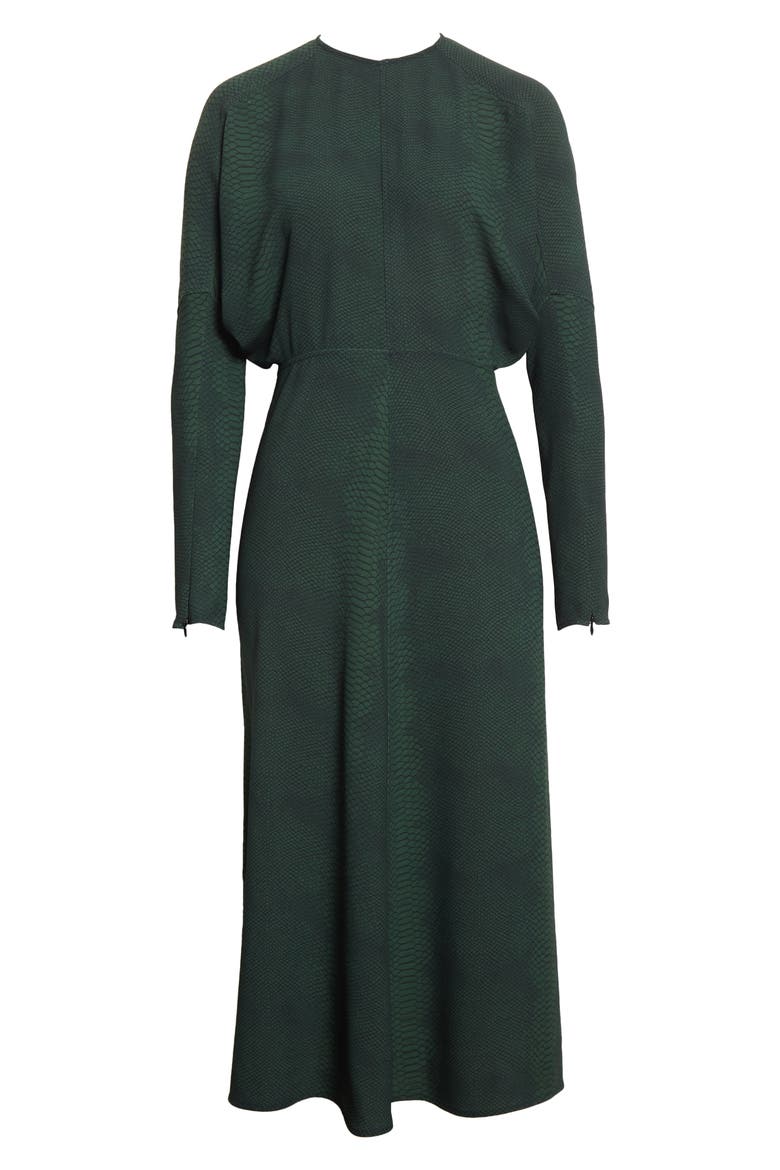 Snakeskin Print Long Sleeve Cady Midi Dress, Alternate, color, SNAKE - GREEN