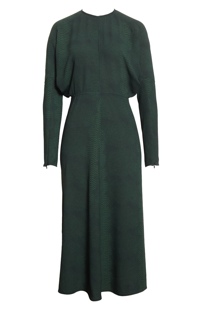 Victoria Beckham Snakeskin Print Long Sleeve Cady Midi Dress, Alternate, color, 