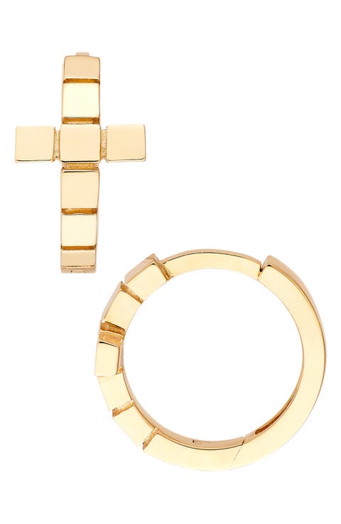 Stacked Cubed & Cross Huggie Hoop Earrings