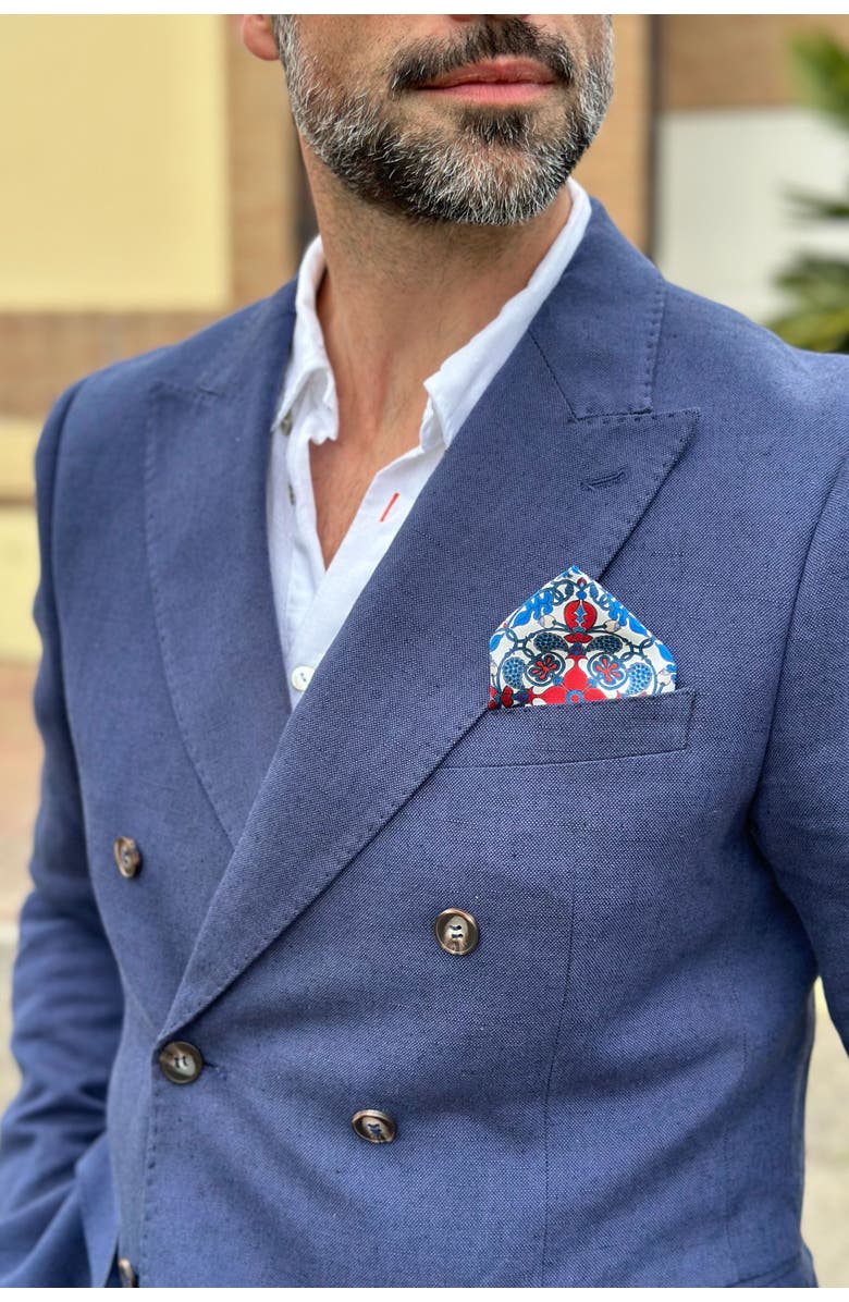 Elizabetta Nebbiolo - Silk Pocket Square for Men, Alternate, color, Blue And Red