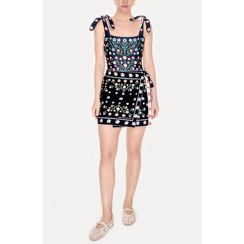 Jessie Zhao New York Swim Cover Up Skirt-night Garden In Black