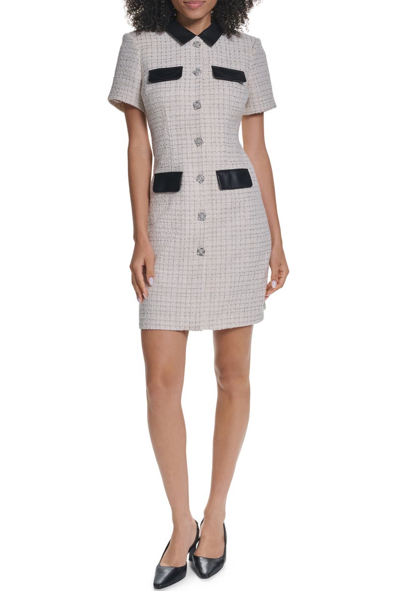 Metallic Bouclé Tweed Dress, Main, color, SOFT WHITE MULTI/ BLACK