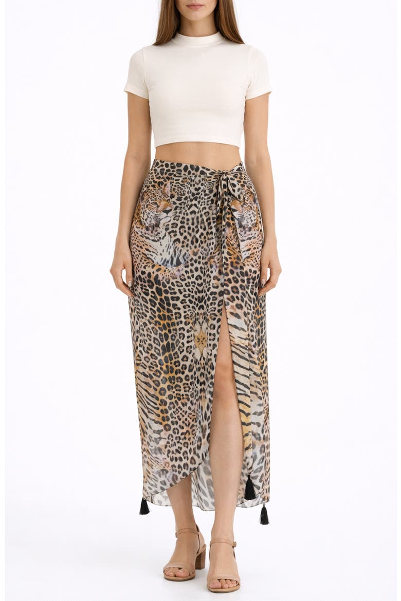 Animal Print Long Sarong, Main, color, BROWN