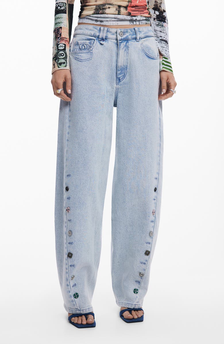 Desigual Barrel Leg Jeans, Main, color, Light Blue