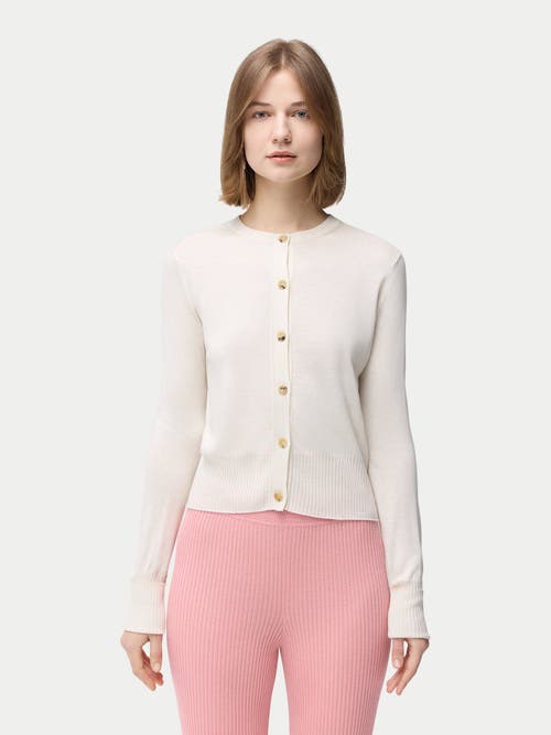 Gobi Mongolian Cashmere Cashmere Silk Buttoned Cardigan In Whisper White