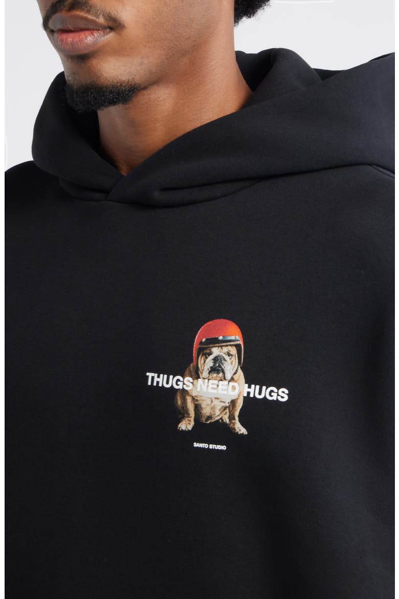 Bulldog Hug Graphic Hoodie, Alternate, color, BLACK
