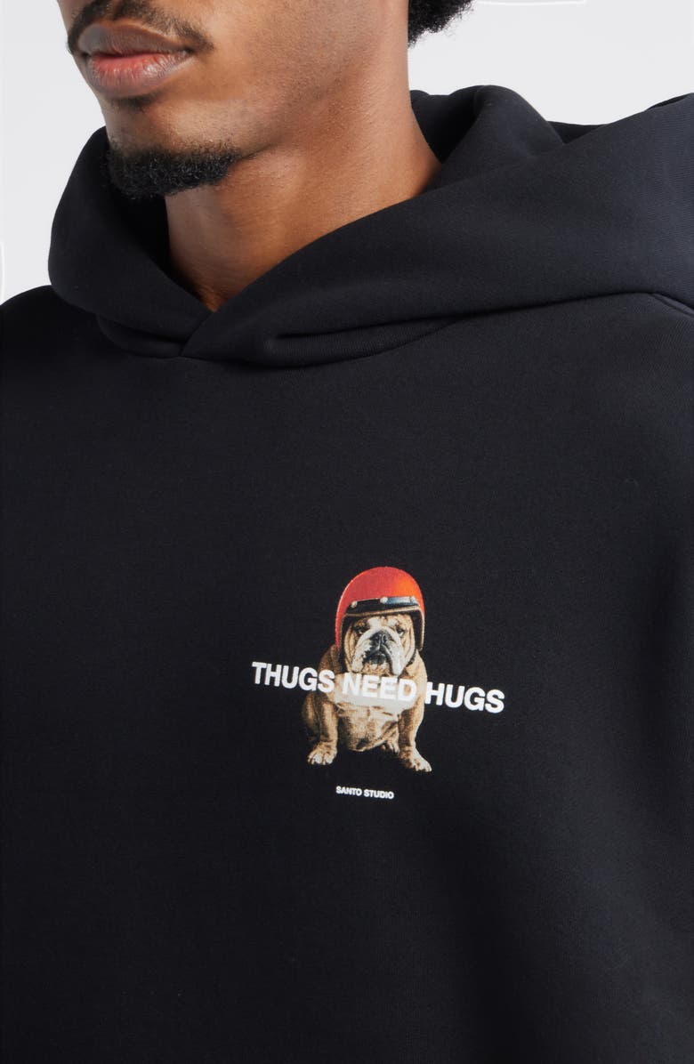 SANTO STUDIO Bulldog Hug Graphic Hoodie, Alternate, color, Black