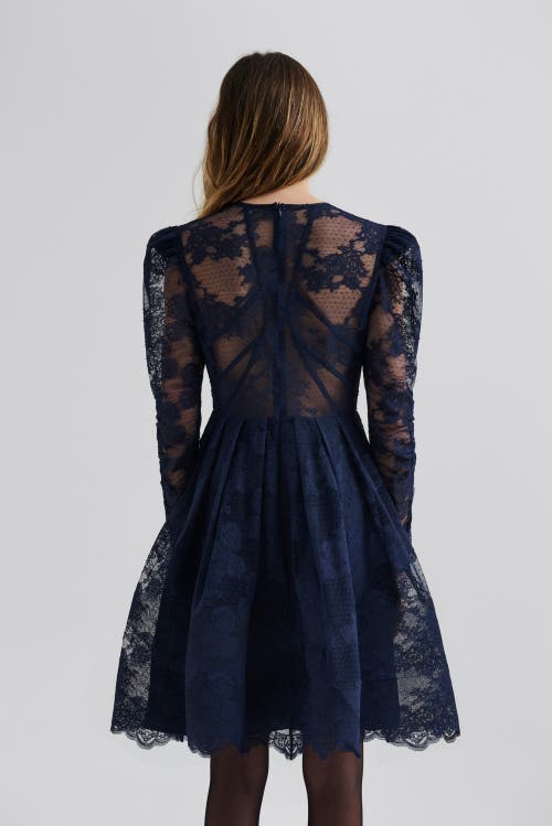 Malina Leoni Lace Long Sleeve Mini Dress In Blue
