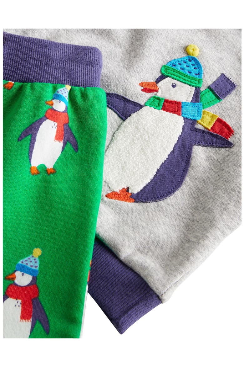Penguin Appliqué Cotton Sweatshirt & Sweatpants Set, Alternate, color, GREEN PENGUINS