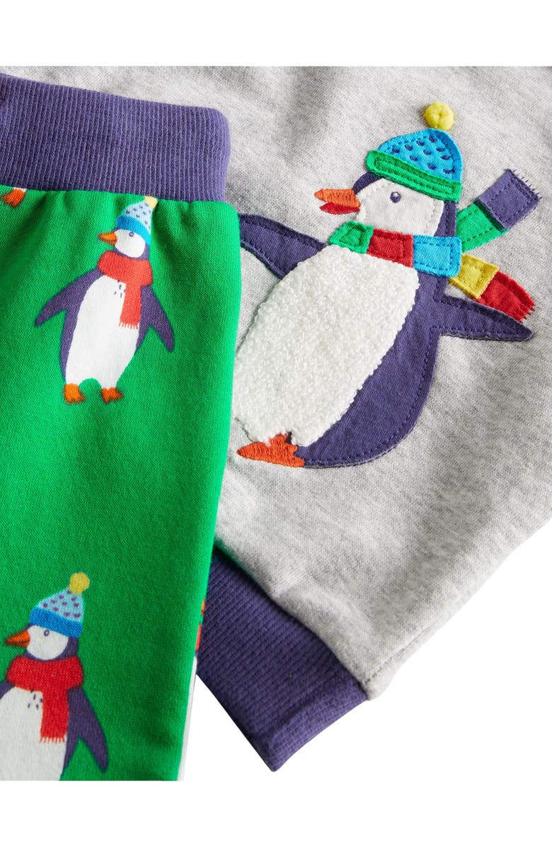 Mini Boden Penguin Appliqué Cotton Sweatshirt & Sweatpants Set, Alternate, color,