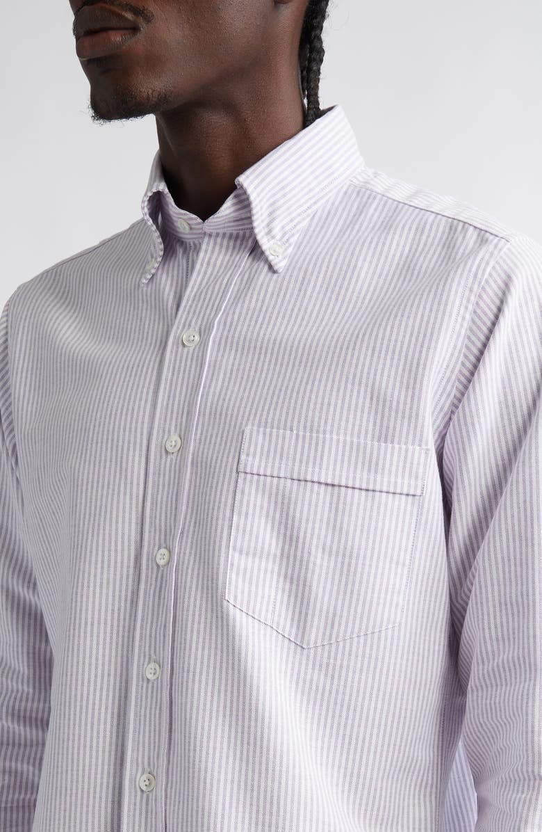 Drake's Ticking Stripe Oxford Button-Down Shirt, Alternate, color, 902 Purple