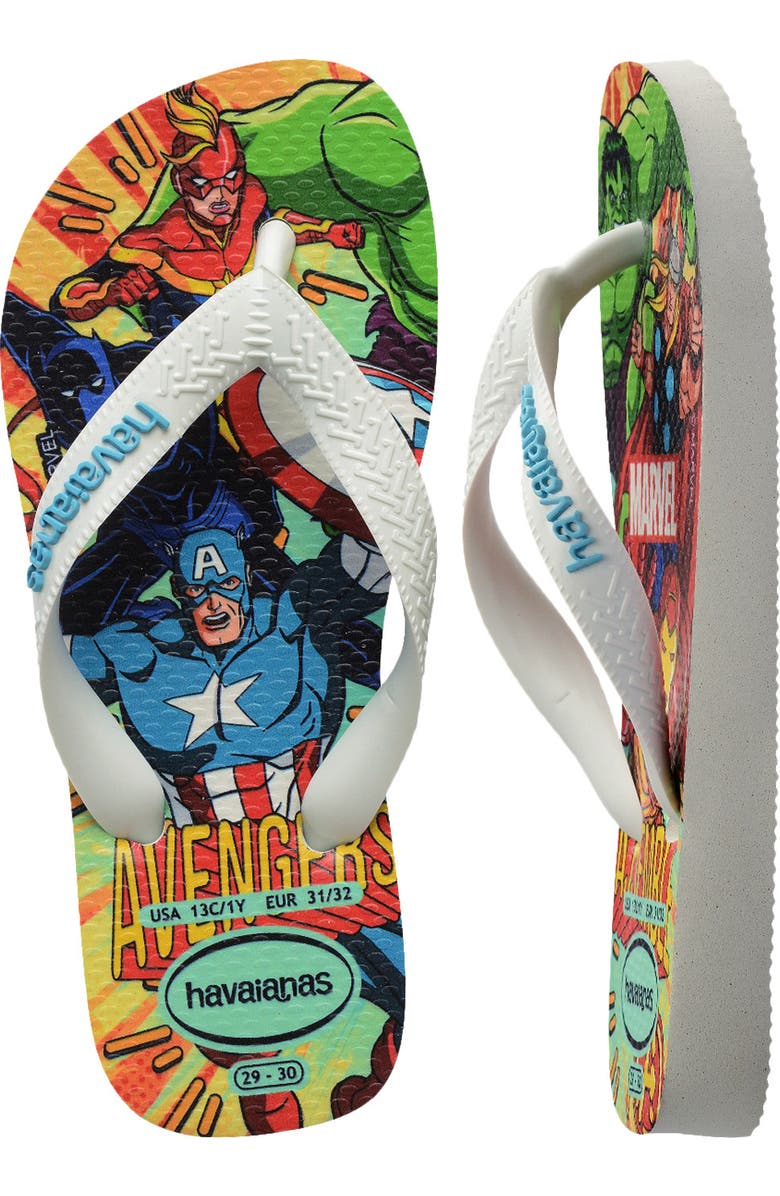 Havaianas Kids' Marvel Flip Flop, Alternate, color, White/White/Blue