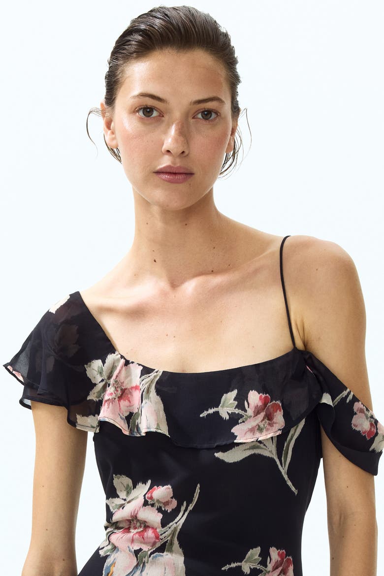 Asymmetric Open-shoulder Dress, Alternate, color, Black/floral
