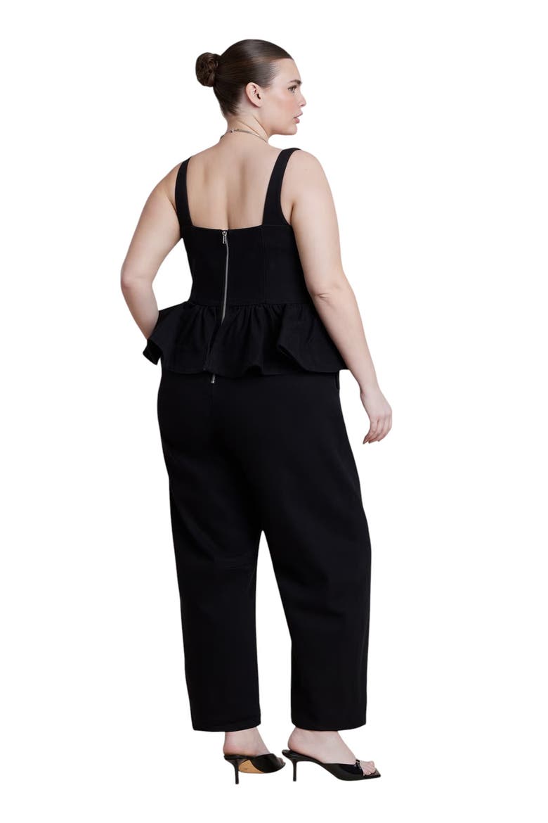 Peplum Barrel Leg Jumpsuit, Alternate, color, BLACK WASH