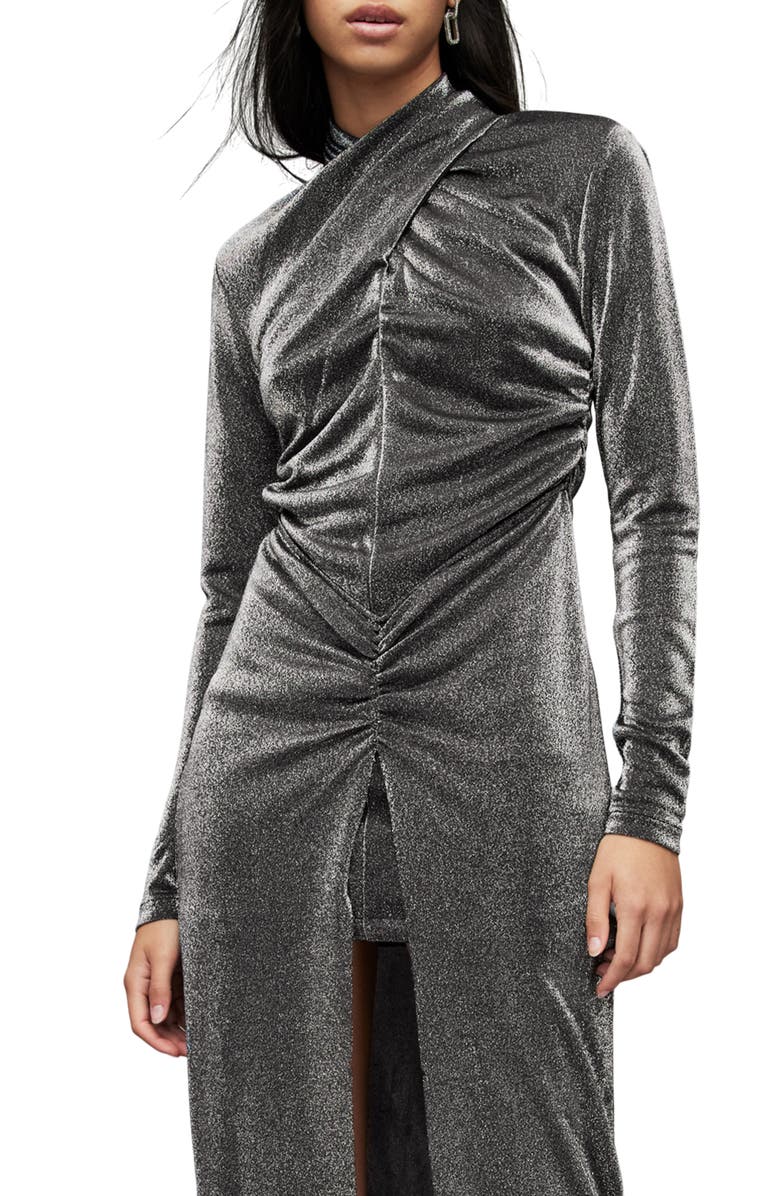 AllSaints Ayla Metallic Long Sleeve Maxi Dress, Alternate, color, 