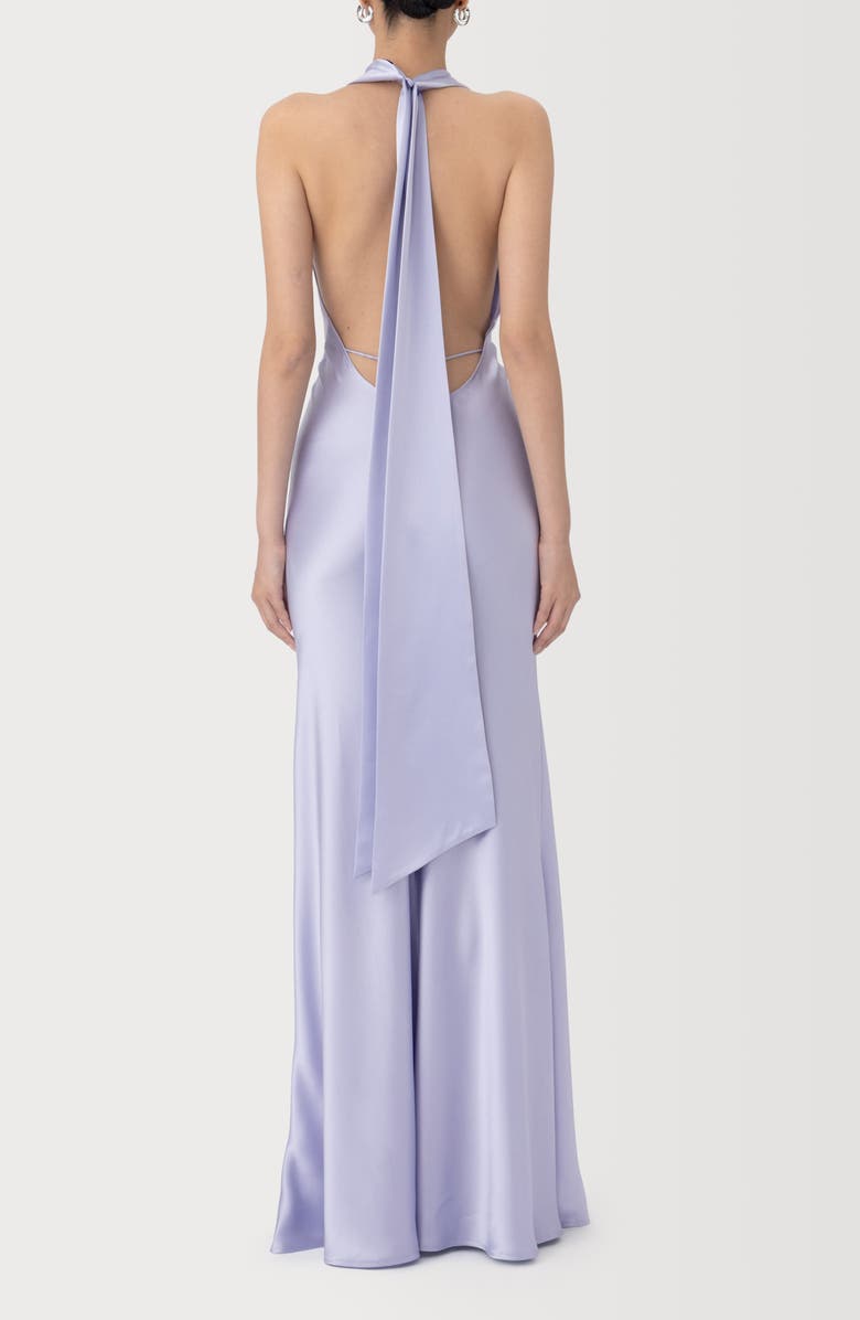SAU LEE Pearl Cowl Halter Neck Satin Gown, Alternate, color, Dusty Lavender