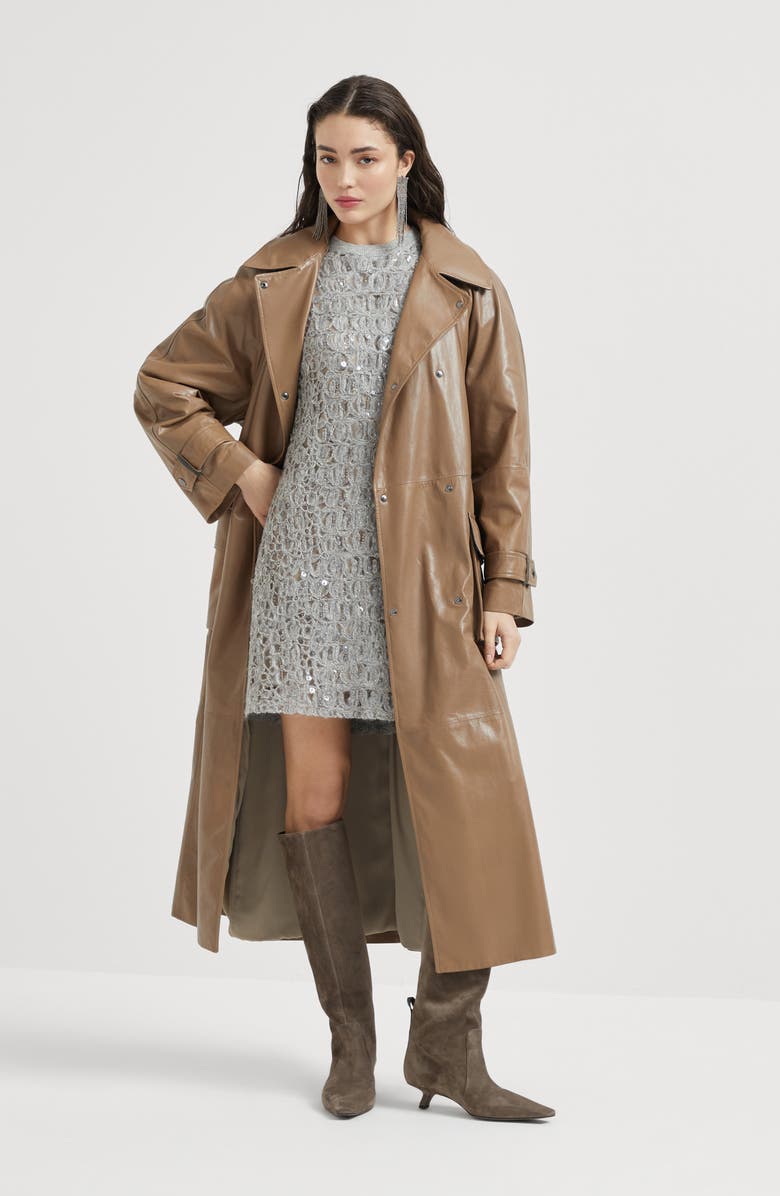 Brunello Cucinelli Dazzling croc embroidery dress, Alternate, color, Light Grey