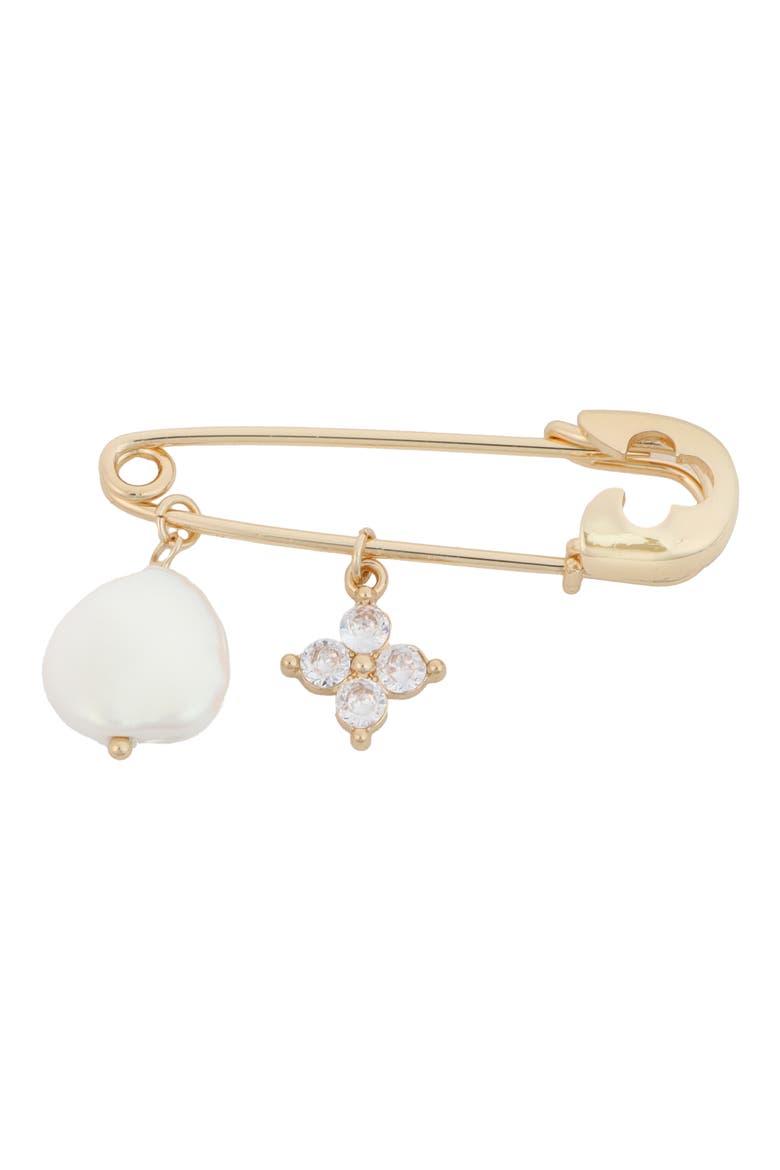 Freshwater Pearl & Crystal Flower Pin, Main, color, WHITE