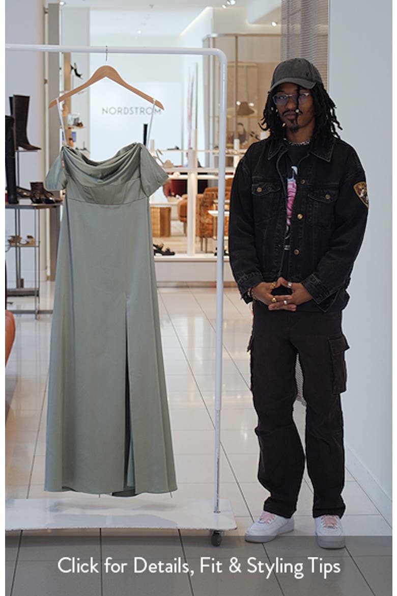 Off the Shoulder Satin Charmeuse Gown with Removable Sleeves video