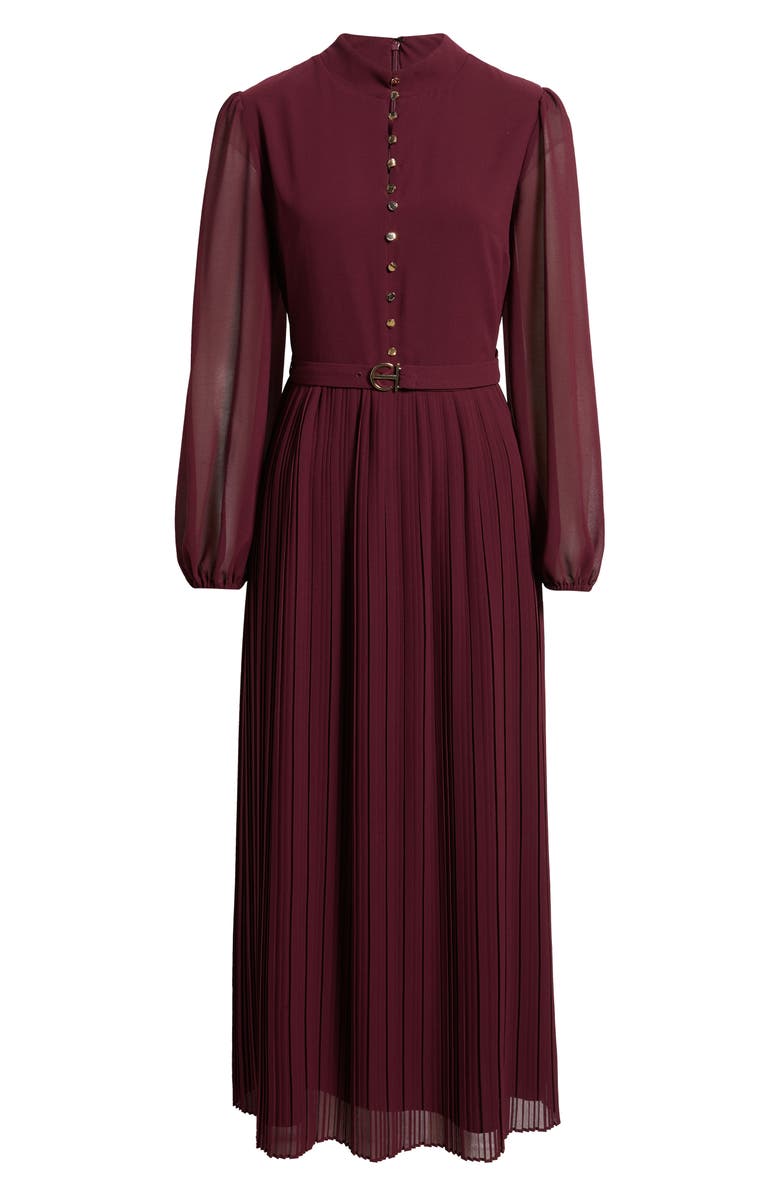 Elie Tahari The Adira Belted Long Sleeve Dress, Alternate, color, Noir Berry