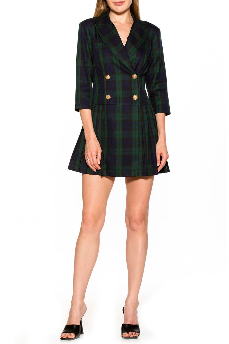 Jacki Plaid 3/4 Sleeve Blazer Dress, Main, color, EMERALD PLAID