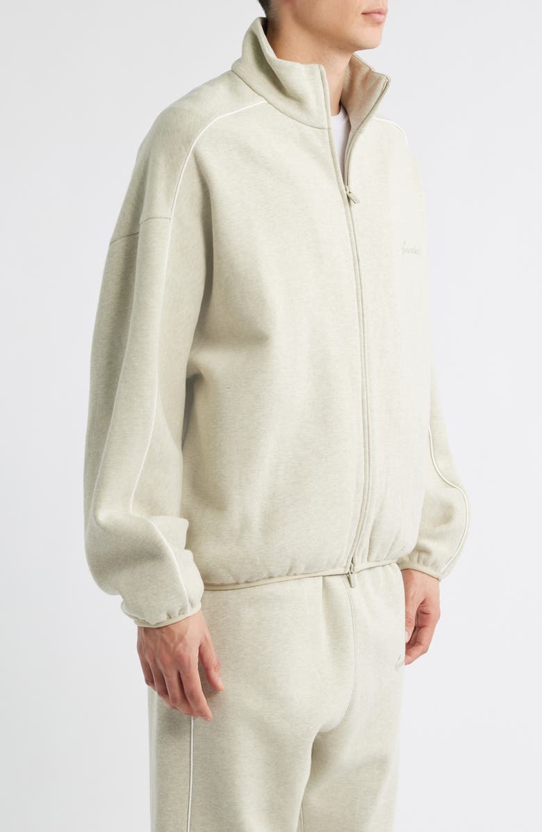 Fear of God Essentials Modern Fit Fleece Track Jacket, Alternate, color, Heather Stone/ Cloud White