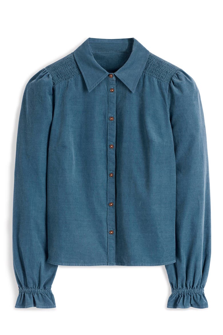 Violet Smocked Corduroy Shirt, Main, color, STORM BLUE