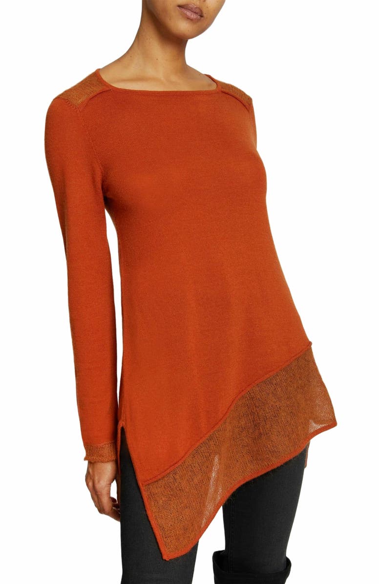 Santorelli WELLA Asymmetrical Knit Sweater In Merino Wool, Main, color, Sedona Orange