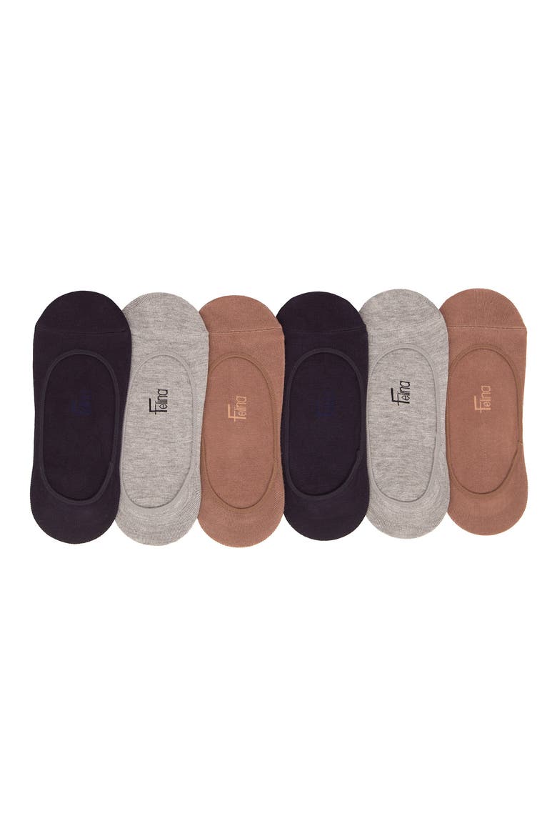 Assorted 6-Pack Liner Socks, Main, color, BLUE/ BROWN/ GREY