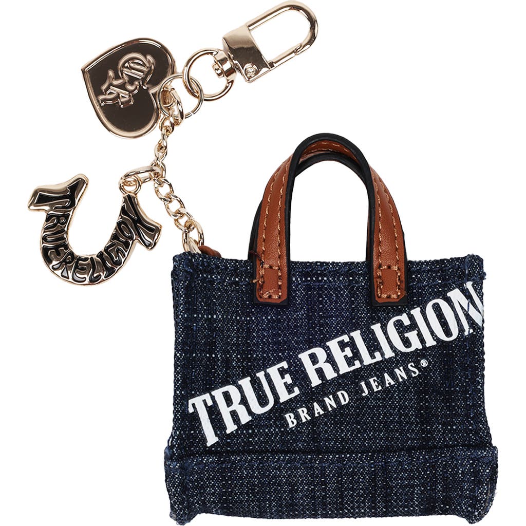 True Religion Mini Denim Tote Bag Charm In Blue