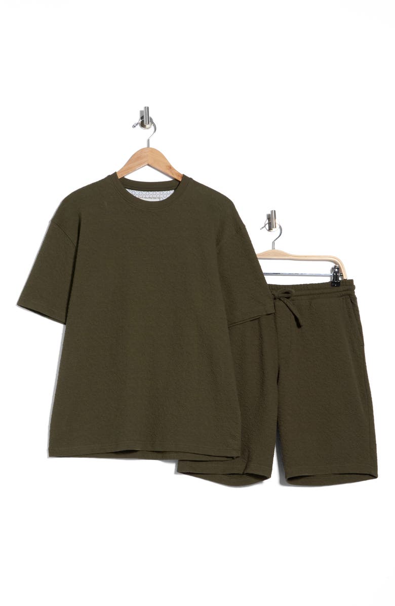 DENIM AND FLOWER Textured Knit T-Shirt & Shorts Set, Alternate, color, Olive