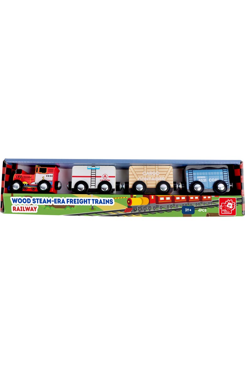 Leo & Friends Wooden Steam-Era Freight Trains | Includes Train Cars, Wagons, Freight Trucks, Magnet Connectors, Alternate, color, Red
