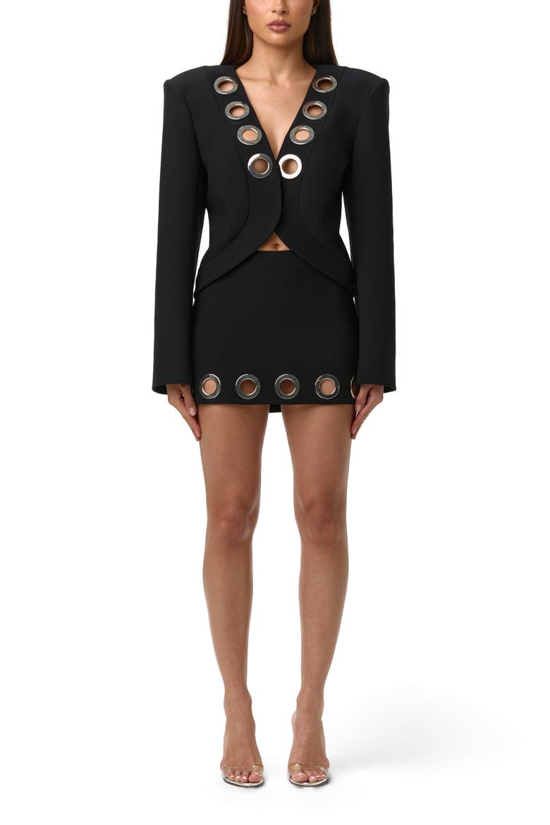 Grommet Ponte Blazer, Alternate, color, BLACK