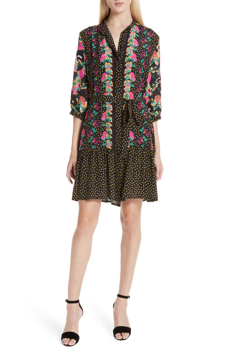 SALONI Tyra Print Silk Fit & Flare Dress, Main, color, 