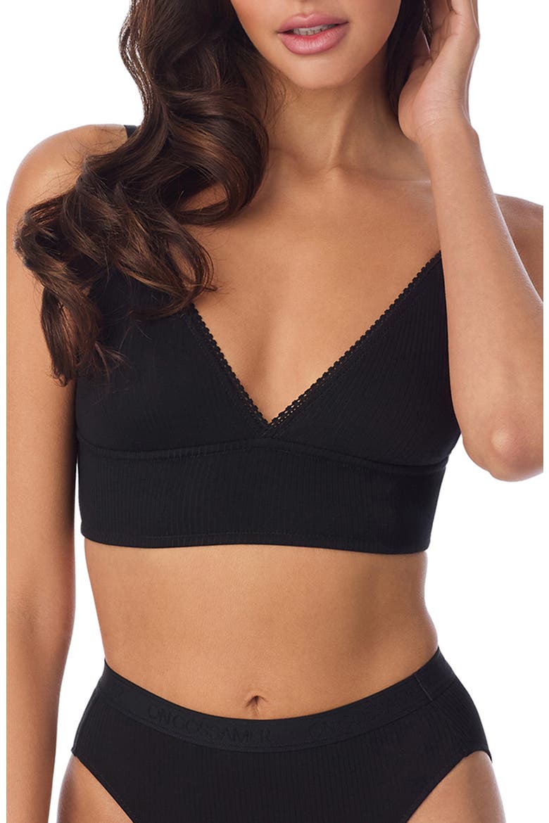 Cabana Cotton Blend Rib Longline Triangle Bralette, Main, color, BLACK