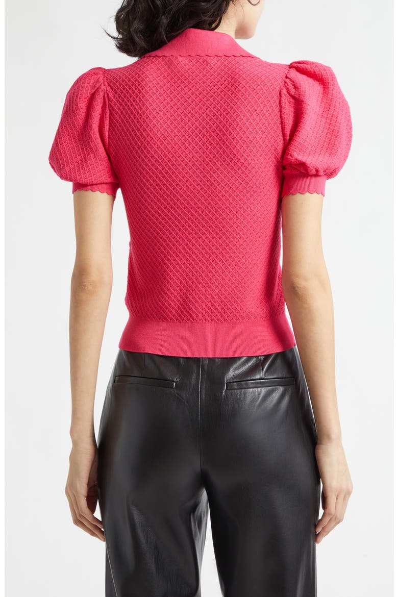 Ramona Puff SleevePointelle Polo Sweater, Alternate, color, DEEP PINK
