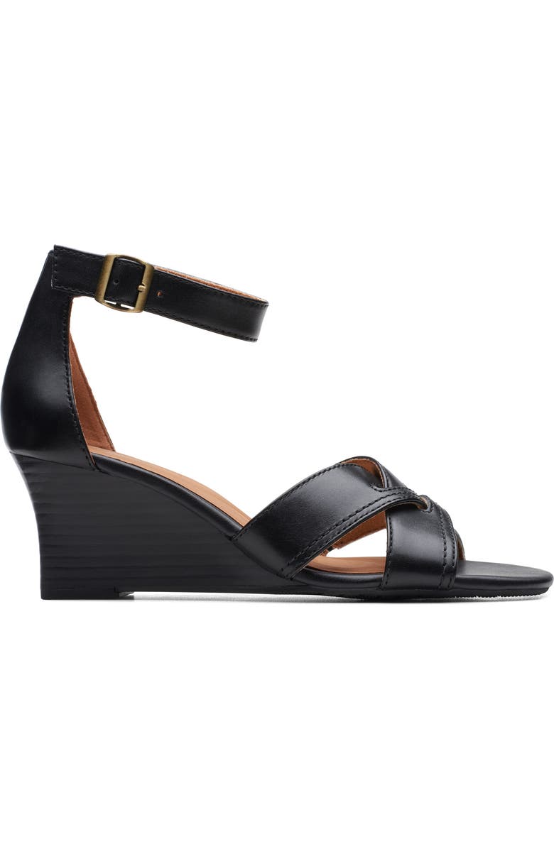 Clarks<sup>®</sup> Cielo Charm Leather Wedge Sandal, Alternate, color,